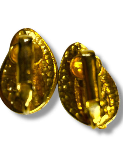 Vintage Clip On Non-Pierced Earrings Goldtone Green .75"
