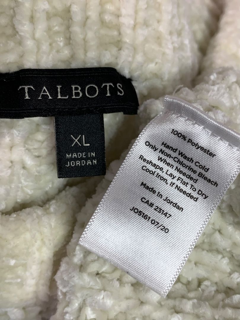 Size XL Talbots Womens Chenille Ivory Sweater Soft Chunky Knit