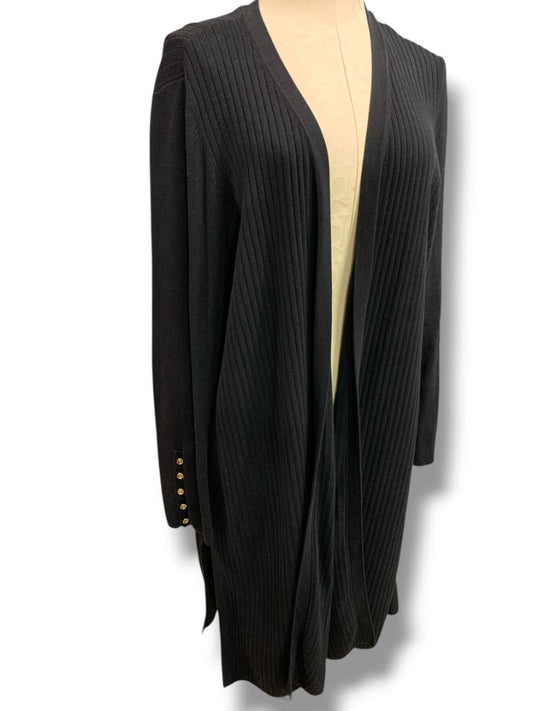 Size 1X Talbots Woman Long Open Black Ribbed Cardigan Sweater