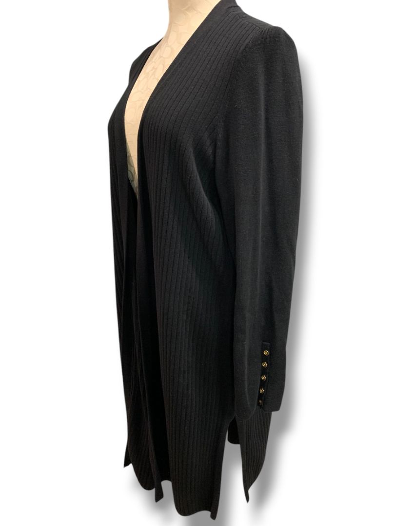 Size 1X Talbots Woman Long Open Black Ribbed Cardigan Sweater