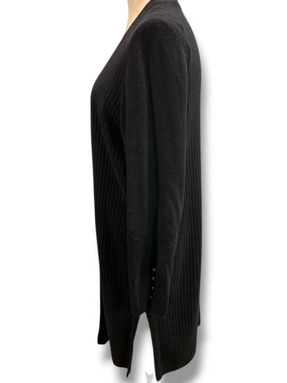 Size 1X Talbots Woman Long Open Black Ribbed Cardigan Sweater