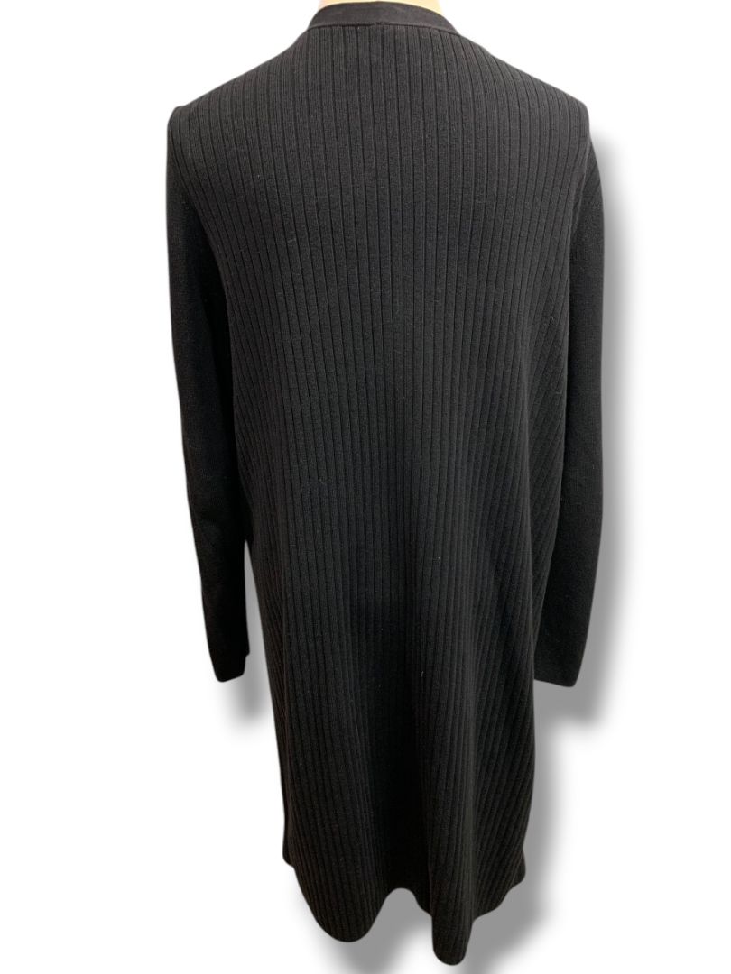 Size 1X Talbots Woman Long Open Black Ribbed Cardigan Sweater