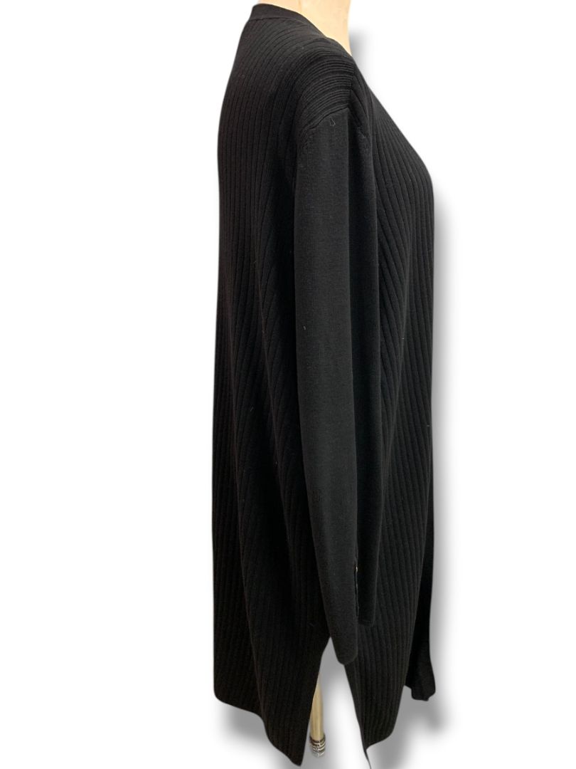 Size 1X Talbots Woman Long Open Black Ribbed Cardigan Sweater
