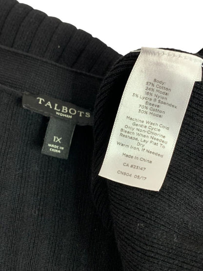 Size 1X Talbots Woman Long Open Black Ribbed Cardigan Sweater