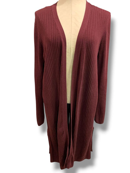Size 1X Talbots Woman Long Open Merlot Ribbed Cardigan Sweater