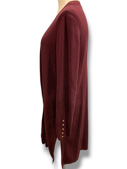 Size 1X Talbots Woman Long Open Merlot Ribbed Cardigan Sweater