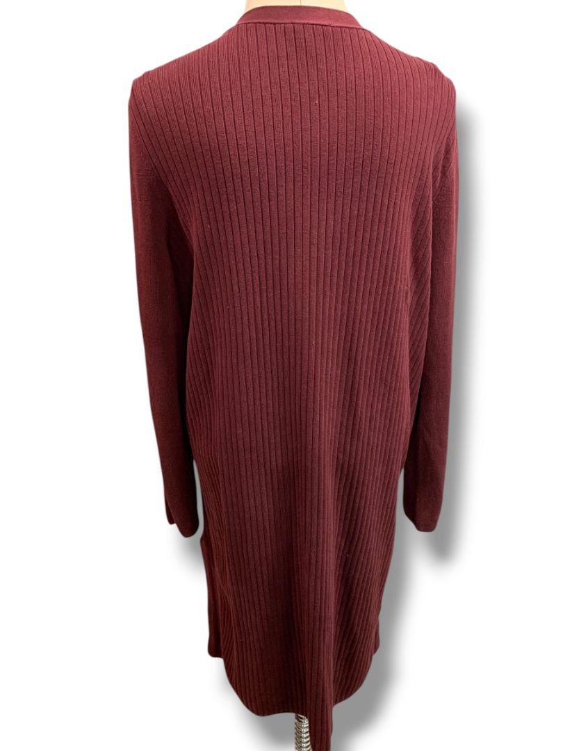 Size 1X Talbots Woman Long Open Merlot Ribbed Cardigan Sweater