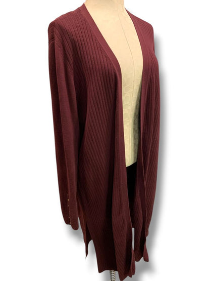 Size 1X Talbots Woman Long Open Merlot Ribbed Cardigan Sweater
