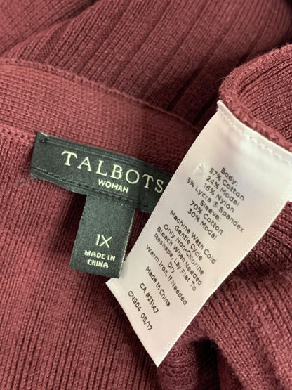 Size 1X Talbots Woman Long Open Merlot Ribbed Cardigan Sweater