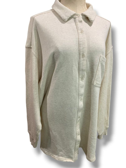 Large Aerie Womens New Oatmeal Button Up Collared Sweatshirt Oversize