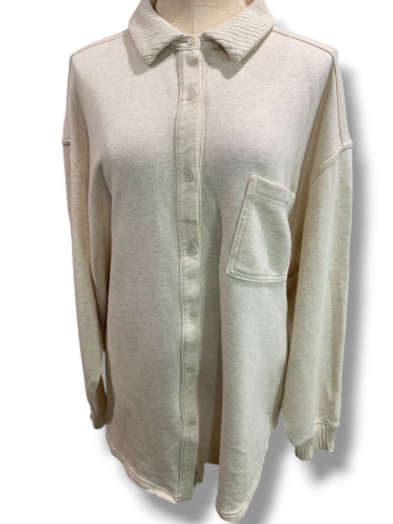 Large Aerie Womens New Oatmeal Button Up Collared Sweatshirt Oversize