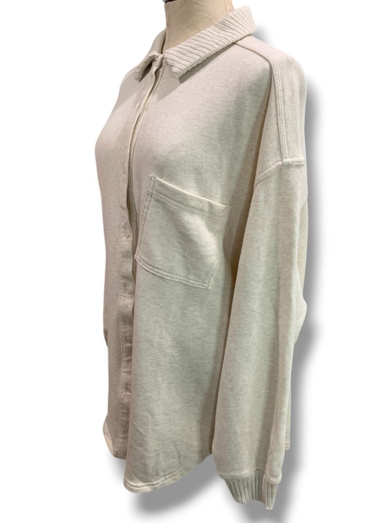 Large Aerie Womens New Oatmeal Button Up Collared Sweatshirt Oversize