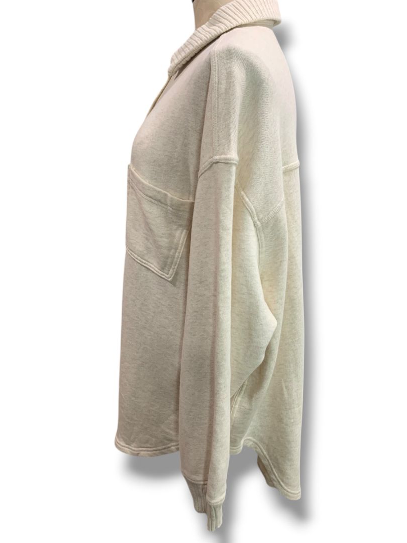 Large Aerie Womens New Oatmeal Button Up Collared Sweatshirt Oversize