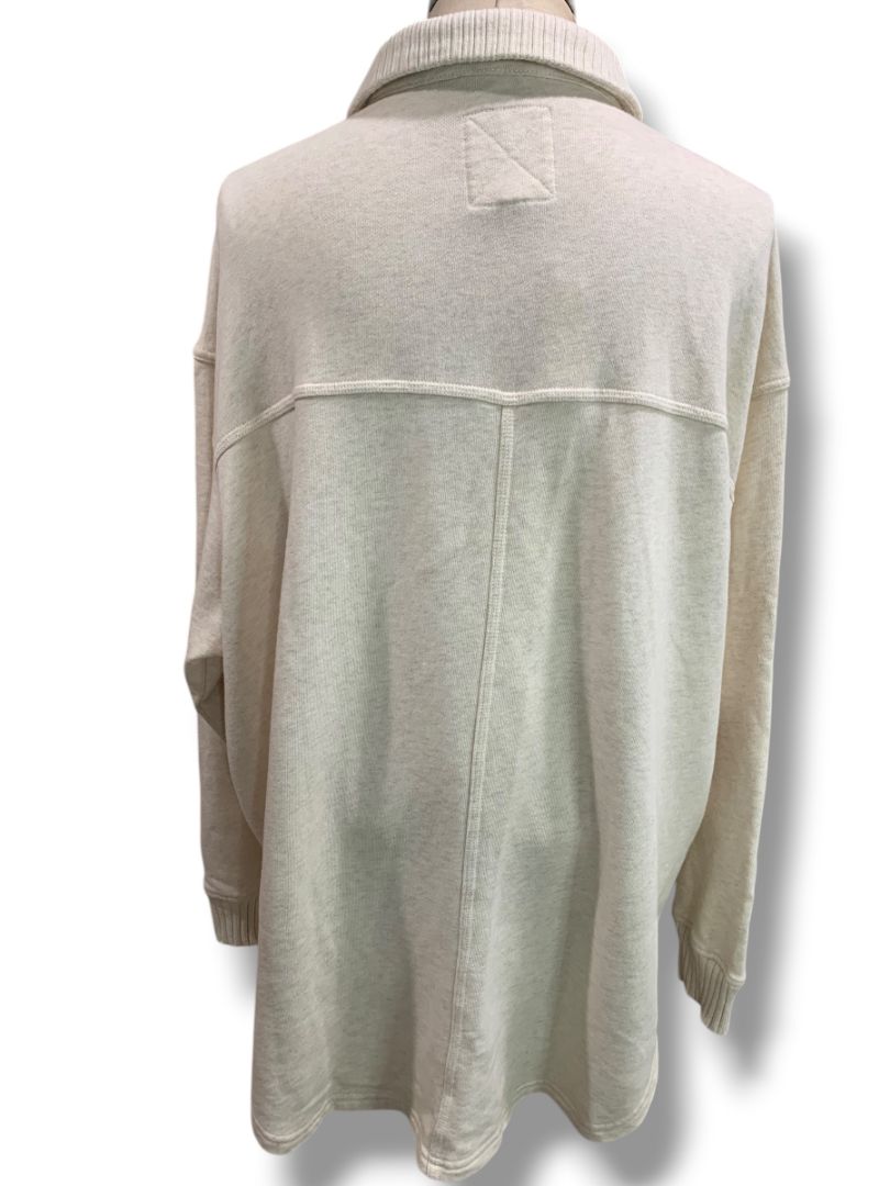 Large Aerie Womens New Oatmeal Button Up Collared Sweatshirt Oversize