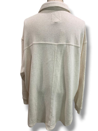 Large Aerie Womens New Oatmeal Button Up Collared Sweatshirt Oversize