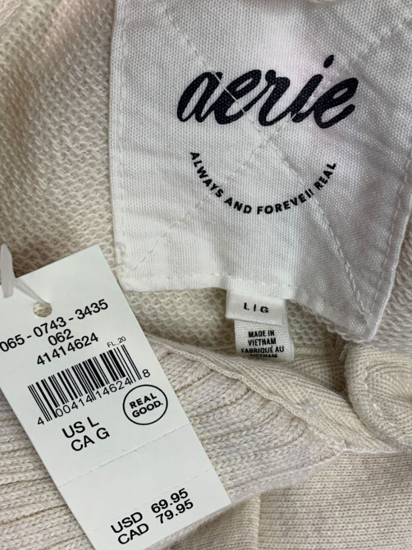 Large Aerie Womens New Oatmeal Button Up Collared Sweatshirt Oversize
