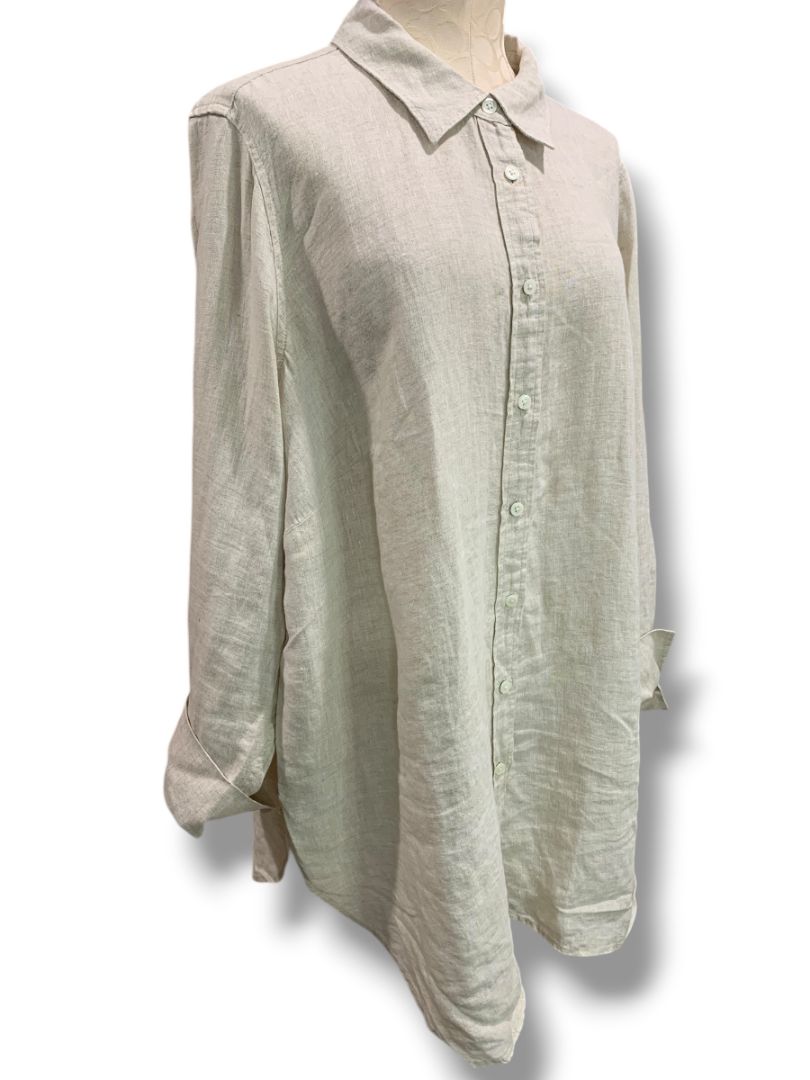 Size 2X Talbots Woman Natural Linen Button Up Shirt Tan
