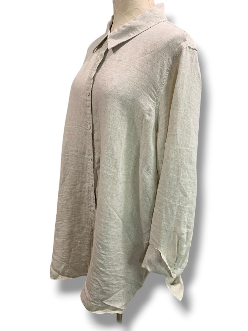 Size 2X Talbots Woman Natural Linen Button Up Shirt Tan
