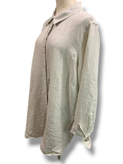 Size 2X Talbots Woman Natural Linen Button Up Shirt Tan