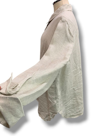 Size 2X Talbots Woman Natural Linen Button Up Shirt Tan