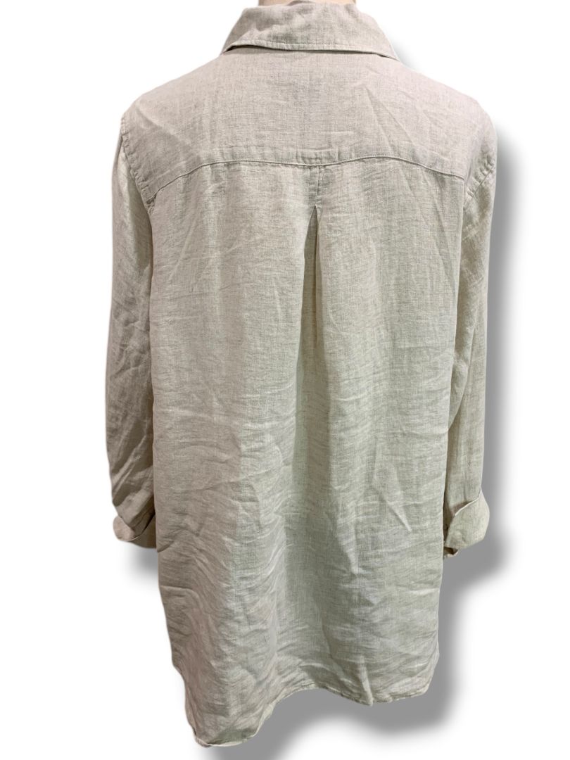 Size 2X Talbots Woman Natural Linen Button Up Shirt Tan