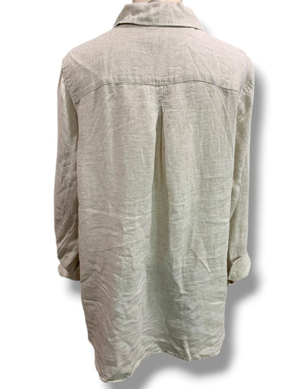 Size 2X Talbots Woman Natural Linen Button Up Shirt Tan