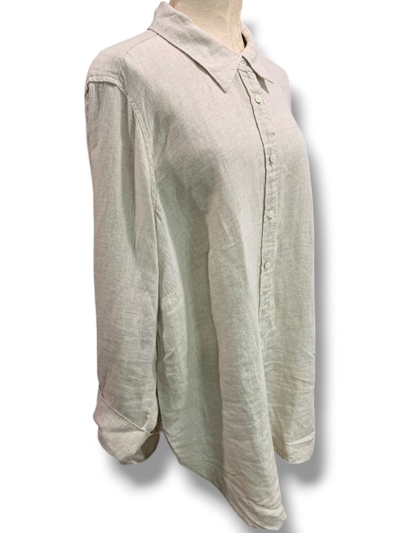 Size 2X Talbots Woman Natural Linen Button Up Shirt Tan
