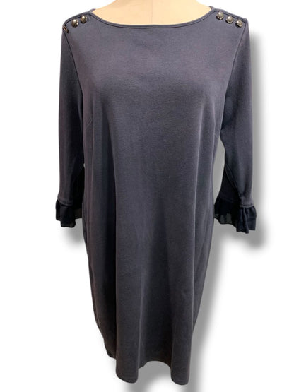 Size 1X Talbots Plus Size Womens Knit Dress Navy Blue 3/4 Ruffle Trim Sleeve