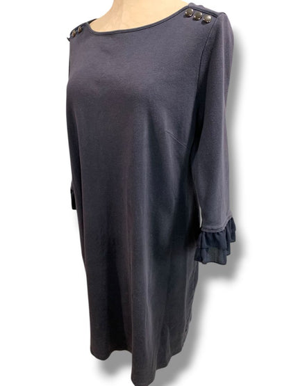 Size 1X Talbots Plus Size Womens Knit Dress Navy Blue 3/4 Ruffle Trim Sleeve
