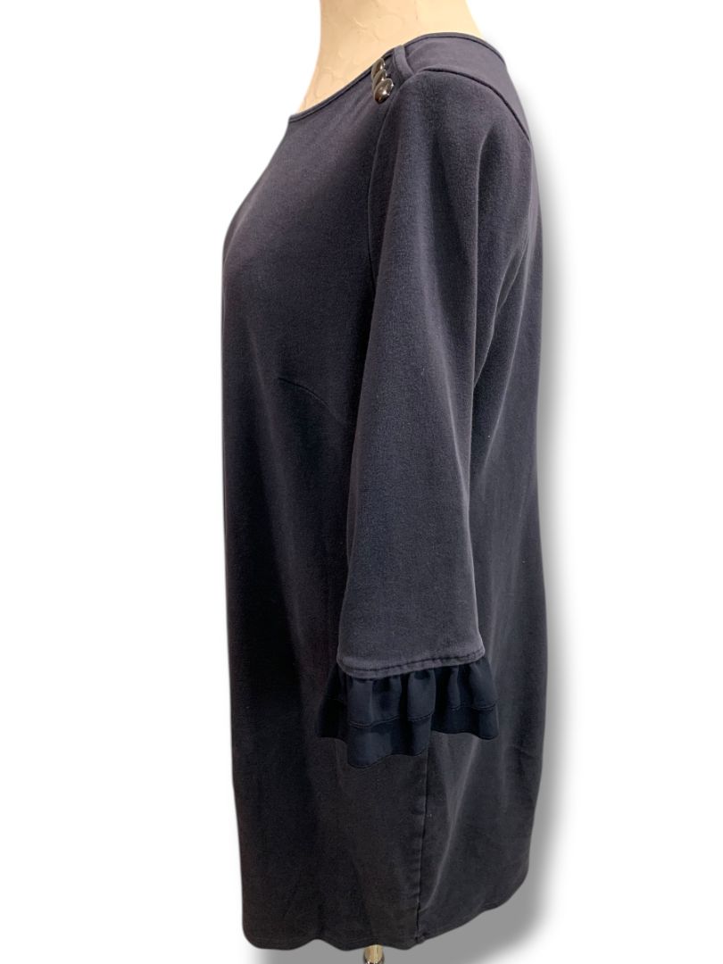 Size 1X Talbots Plus Size Womens Knit Dress Navy Blue 3/4 Ruffle Trim Sleeve