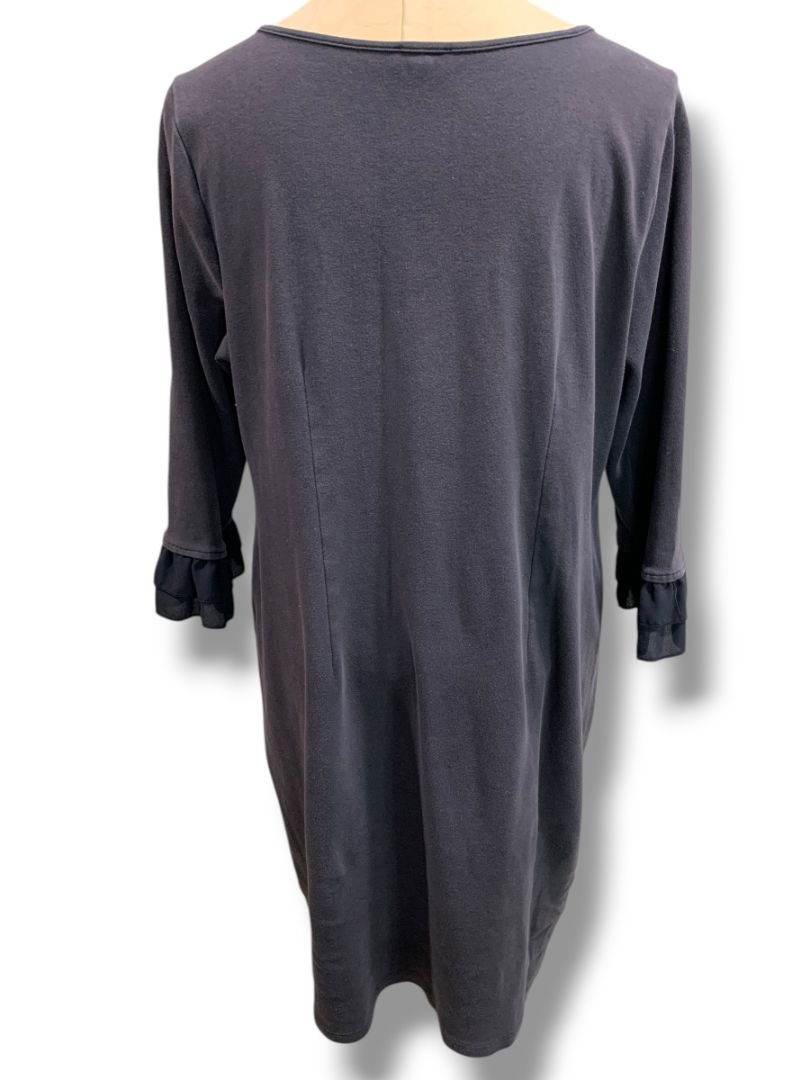 Size 1X Talbots Plus Size Womens Knit Dress Navy Blue 3/4 Ruffle Trim Sleeve