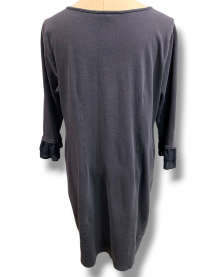 Size 1X Talbots Plus Size Womens Knit Dress Navy Blue 3/4 Ruffle Trim Sleeve