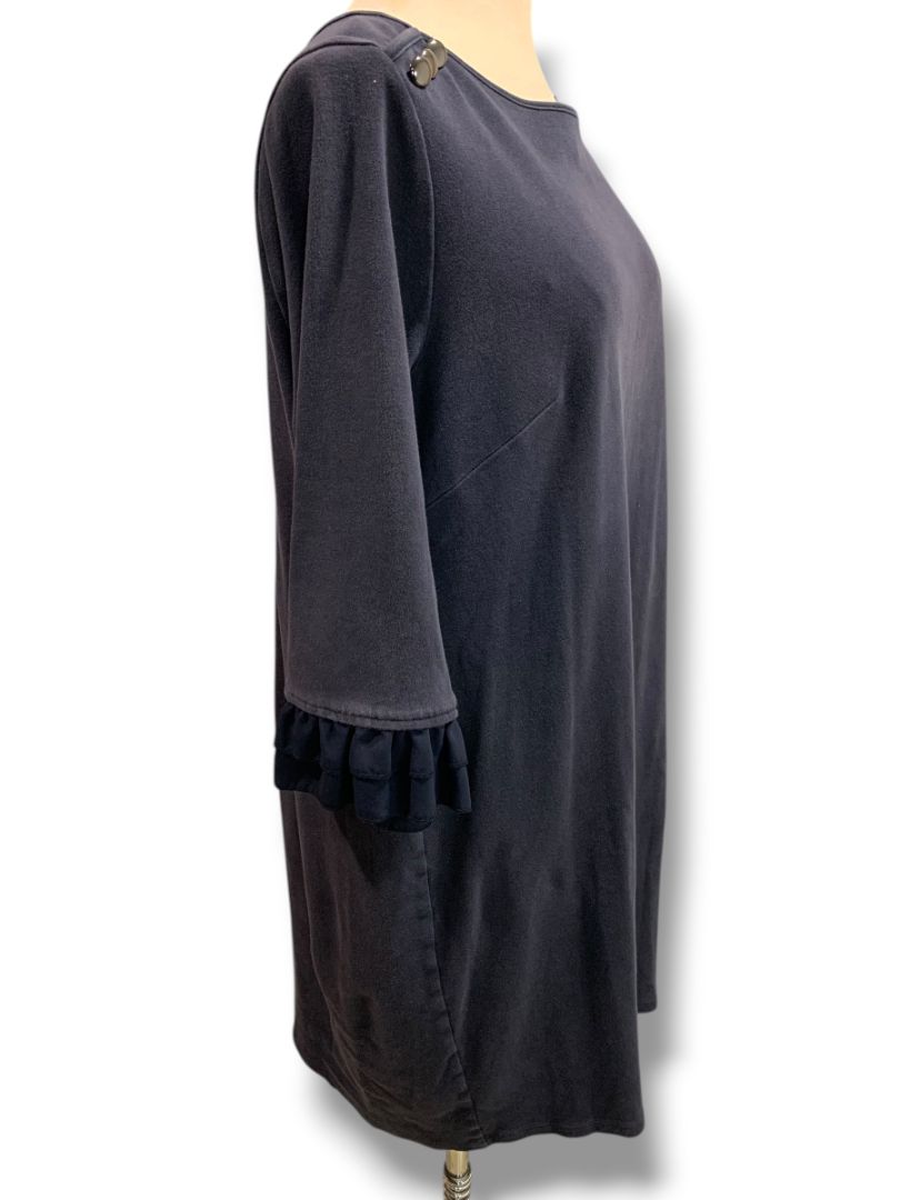 Size 1X Talbots Plus Size Womens Knit Dress Navy Blue 3/4 Ruffle Trim Sleeve
