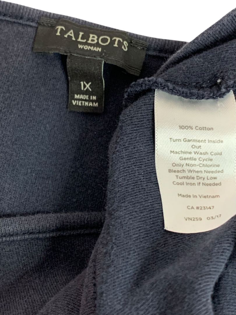 Size 1X Talbots Plus Size Womens Knit Dress Navy Blue 3/4 Ruffle Trim Sleeve