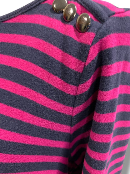 Size 1X Talbots Plus Size Womens Knit Dress Striped Magenta Navy Ruffle Sleeve