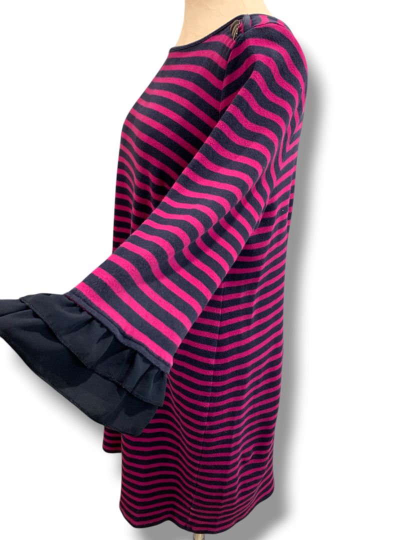 Size 1X Talbots Plus Size Womens Knit Dress Striped Magenta Navy Ruffle Sleeve