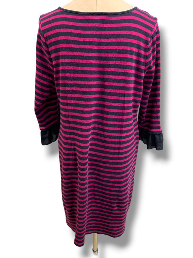 Size 1X Talbots Plus Size Womens Knit Dress Striped Magenta Navy Ruffle Sleeve