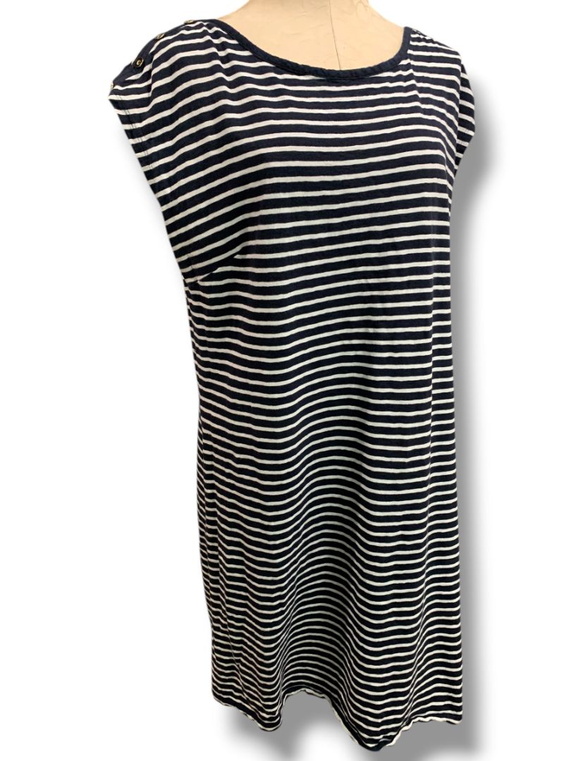 XL Talbots Striped Shift Dress Navy Blue White Summer Cotton Tshirt Material