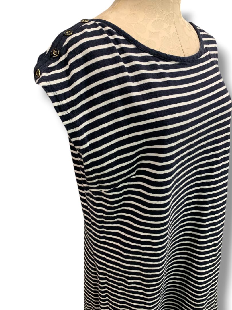 XL Talbots Striped Shift Dress Navy Blue White Summer Cotton Tshirt Material
