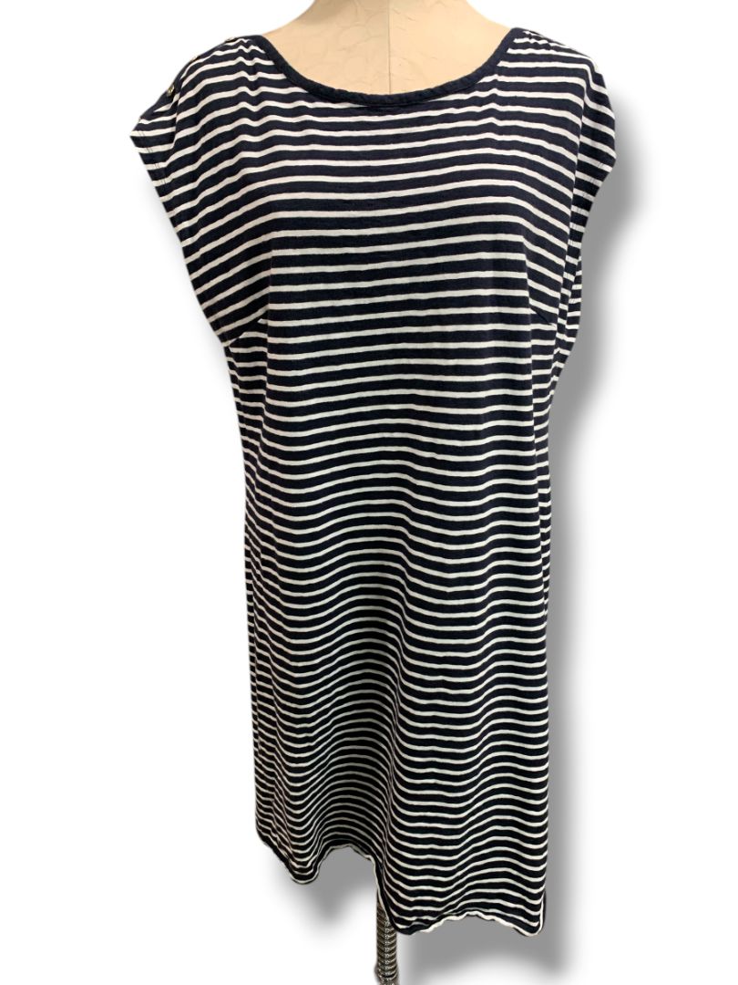 XL Talbots Striped Shift Dress Navy Blue White Summer Cotton Tshirt Material