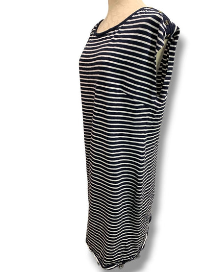 XL Talbots Striped Shift Dress Navy Blue White Summer Cotton Tshirt Material