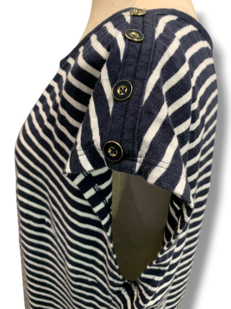 XL Talbots Striped Shift Dress Navy Blue White Summer Cotton Tshirt Material