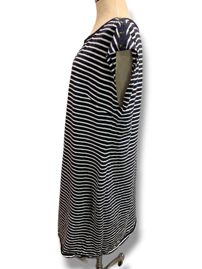 XL Talbots Striped Shift Dress Navy Blue White Summer Cotton Tshirt Material