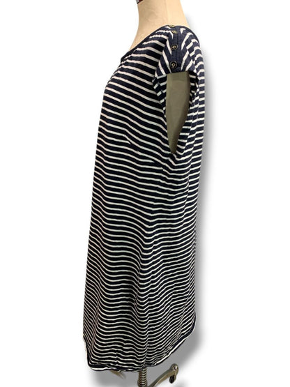 XL Talbots Striped Shift Dress Navy Blue White Summer Cotton Tshirt Material