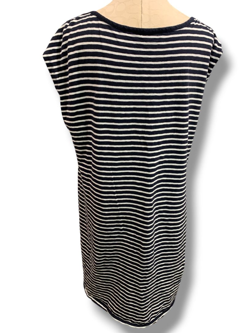 XL Talbots Striped Shift Dress Navy Blue White Summer Cotton Tshirt Material