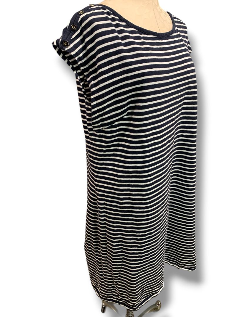 XL Talbots Striped Shift Dress Navy Blue White Summer Cotton Tshirt Material