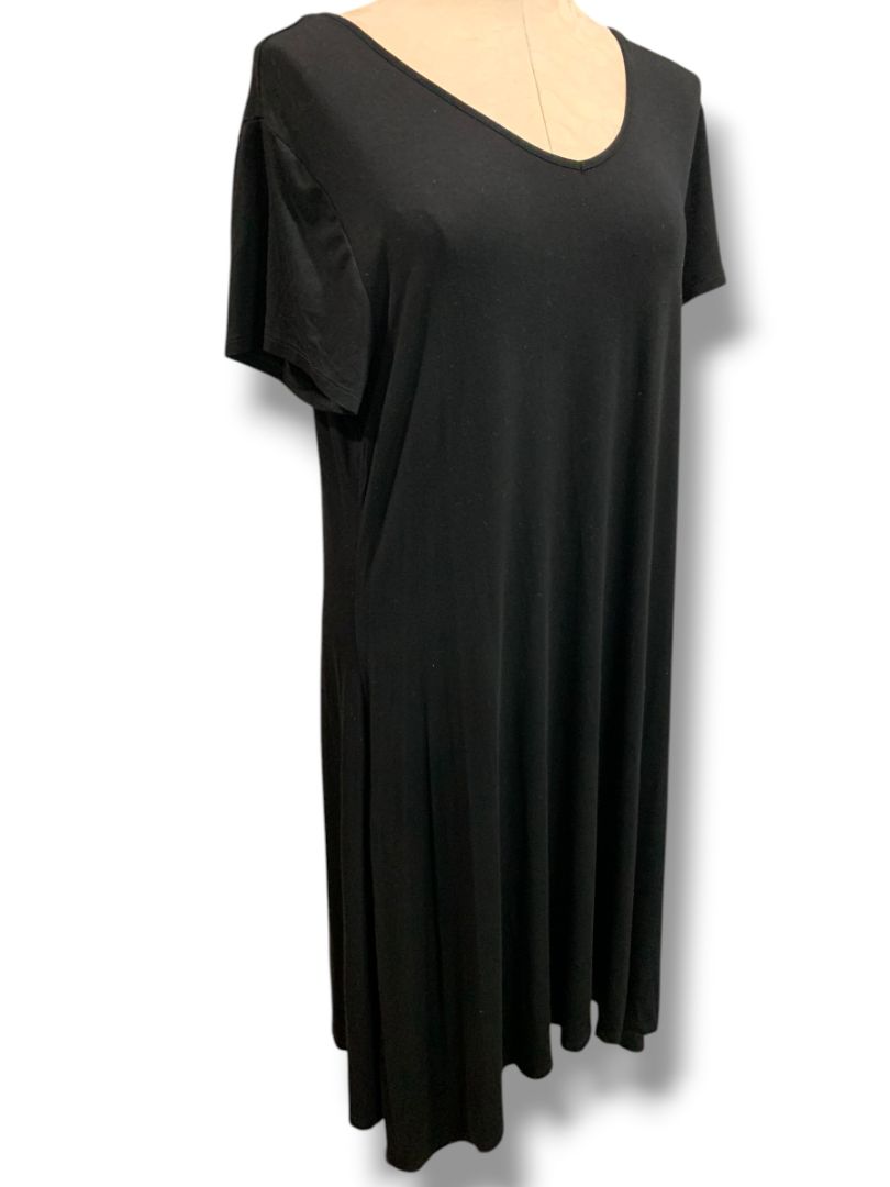 Size XL Chicos Black Jersey Knit Midi Dress Soft Tshirt Short Sleeve