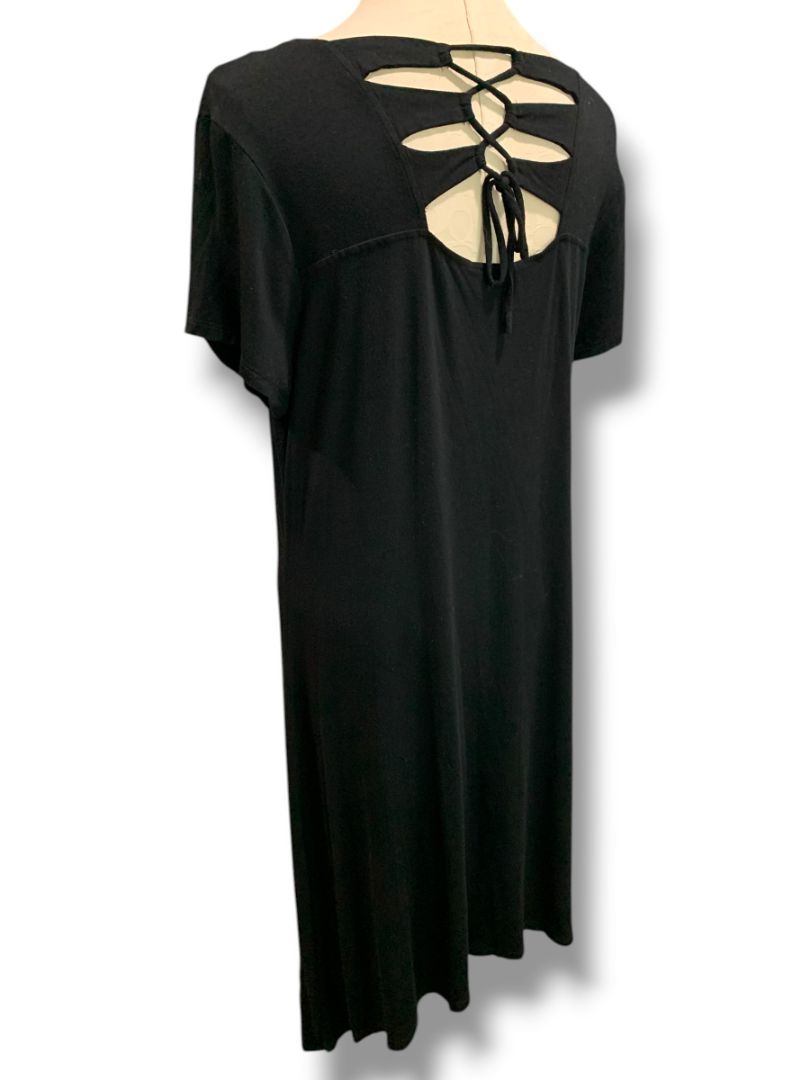 Size XL Chicos Black Jersey Knit Midi Dress Soft Tshirt Short Sleeve