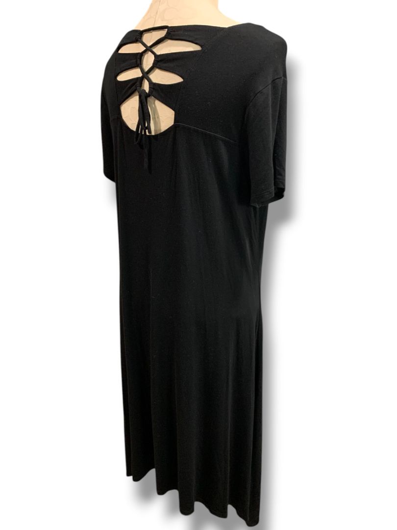 Size XL Chicos Black Jersey Knit Midi Dress Soft Tshirt Short Sleeve