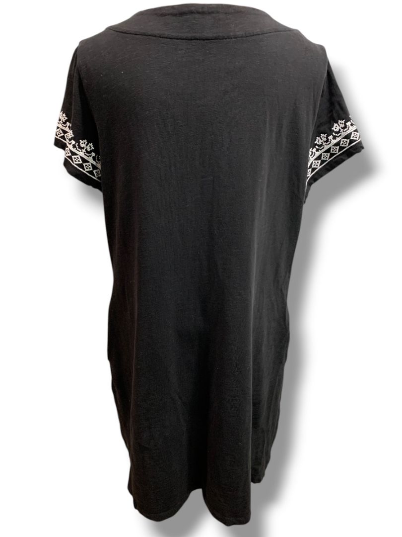 Size XL Talbots Black Shift Boho Tshirt Dress Embroidered Trim Nantucket Slub
